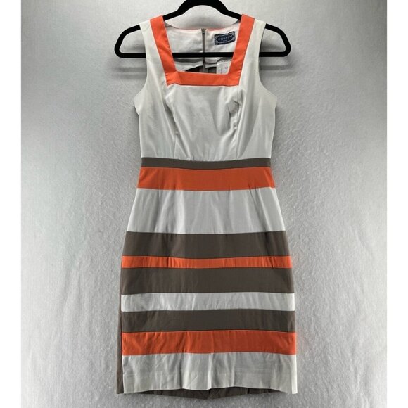 Chopin Dresses & Skirts - Chopin Dress Size 42 US 6 Sheath Striped Sleeveless Stretch Cotton White Orange